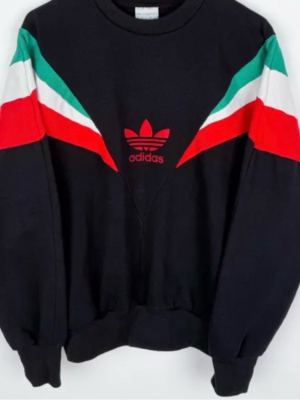 adidas Black Crewneck Sweatshirt with Red, Green & White Chevron